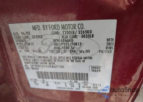 2005 Ford F-150 Fx4/Lariat/Xl/Xlt from USA, damaged, VIN 1FTPX14525FB47155